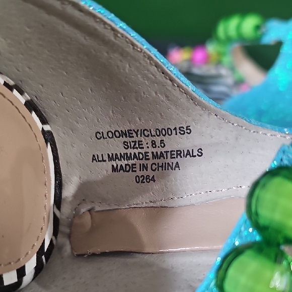 Betsey Johnson Blue and Green Embellished Zebra-Accent Heels - Picture 6 of 12